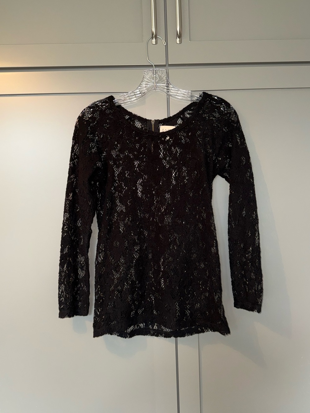 Vintage Zara Women’s Black Lace Long-Sleeve Top - 100% Cotton
